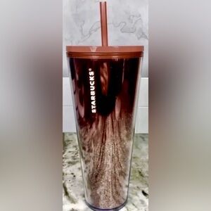 STARBUCKS 24oz Cold Beverage Tumbler 2019 Holiday Red Glitter w/ Lid and Straw